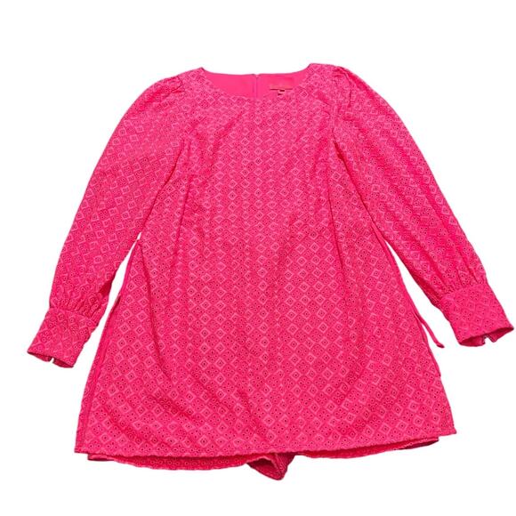 Lilly Pulitzer Aisha Romper Eyelet Lace Pink Isle Ditzy Diamond Poly Eyelet 10 - Picture 2 of 11